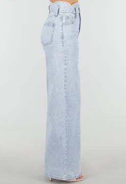 Lichtblauwe Denim Wide Leg Jeans met Hoge Taille