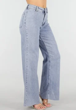 Lichtblauwe Denim Wide Leg Jeans met Rechte Pijpen en Stretch
