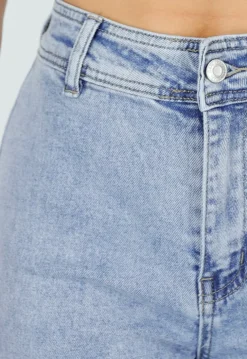 Lichtblauwe Denim Wide Leg Jeans met Rechte Pijpen en Stretch