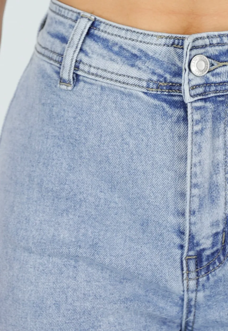 Lichtblauwe Denim Wide Leg Jeans met Rechte Pijpen en Stretch