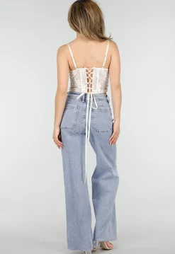Lichtblauwe Denim Wide Leg Jeans met Rechte Pijpen en Stretch
