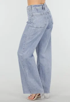Lichtblauwe Denim Wide Leg Jeans met Rechte Pijpen en Stretch