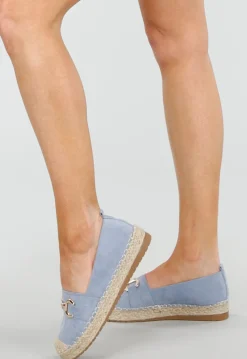 Lichtblauwe Espadrilles van Suèdelook met Gevlochten Zool en Gouden Bit