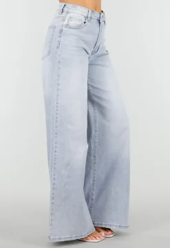 Lichtblauwe Extra Wide Leg Jeans met High Waist en Stretch