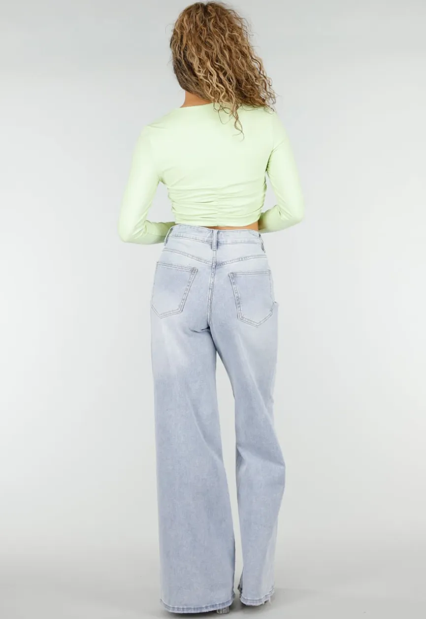 Lichtblauwe Extra Wide Leg Jeans met High Waist en Stretch