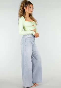 Lichtblauwe Extra Wide Leg Jeans met High Waist en Stretch