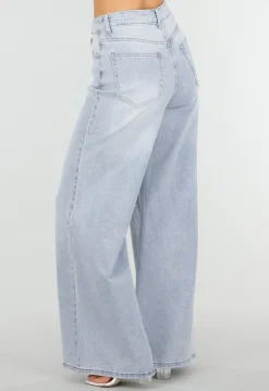Lichtblauwe Extra Wide Leg Jeans met High Waist en Stretch