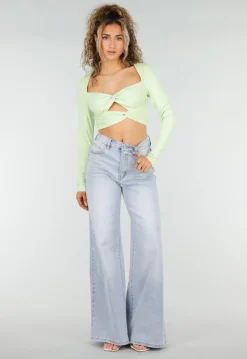 Lichtblauwe Extra Wide Leg Jeans met High Waist en Stretch