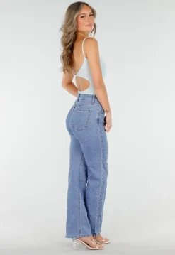 Lichtblauwe High Waist Jeans met Geruwde Hartjes