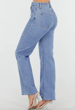 Lichtblauwe High Waist Jeans met Geruwde Hartjes