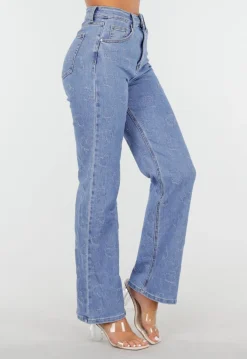 Lichtblauwe High Waist Jeans met Geruwde Hartjes