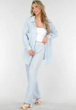 Lichtblauwe High Waist Stretch Set met Knoopsluiting