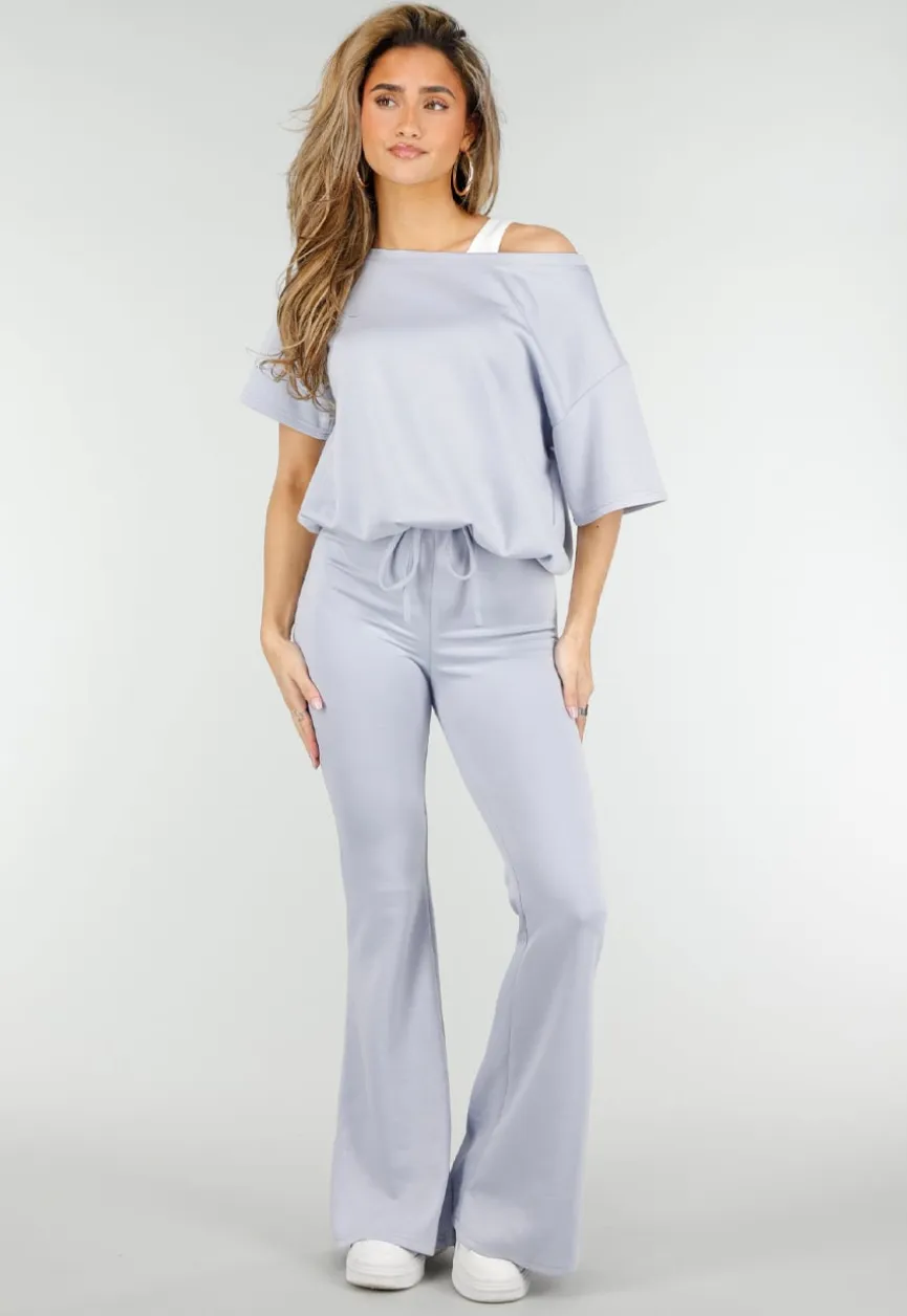 Lichtblauwe Joggingbroek met Flared Pijpen en Elastische Taille