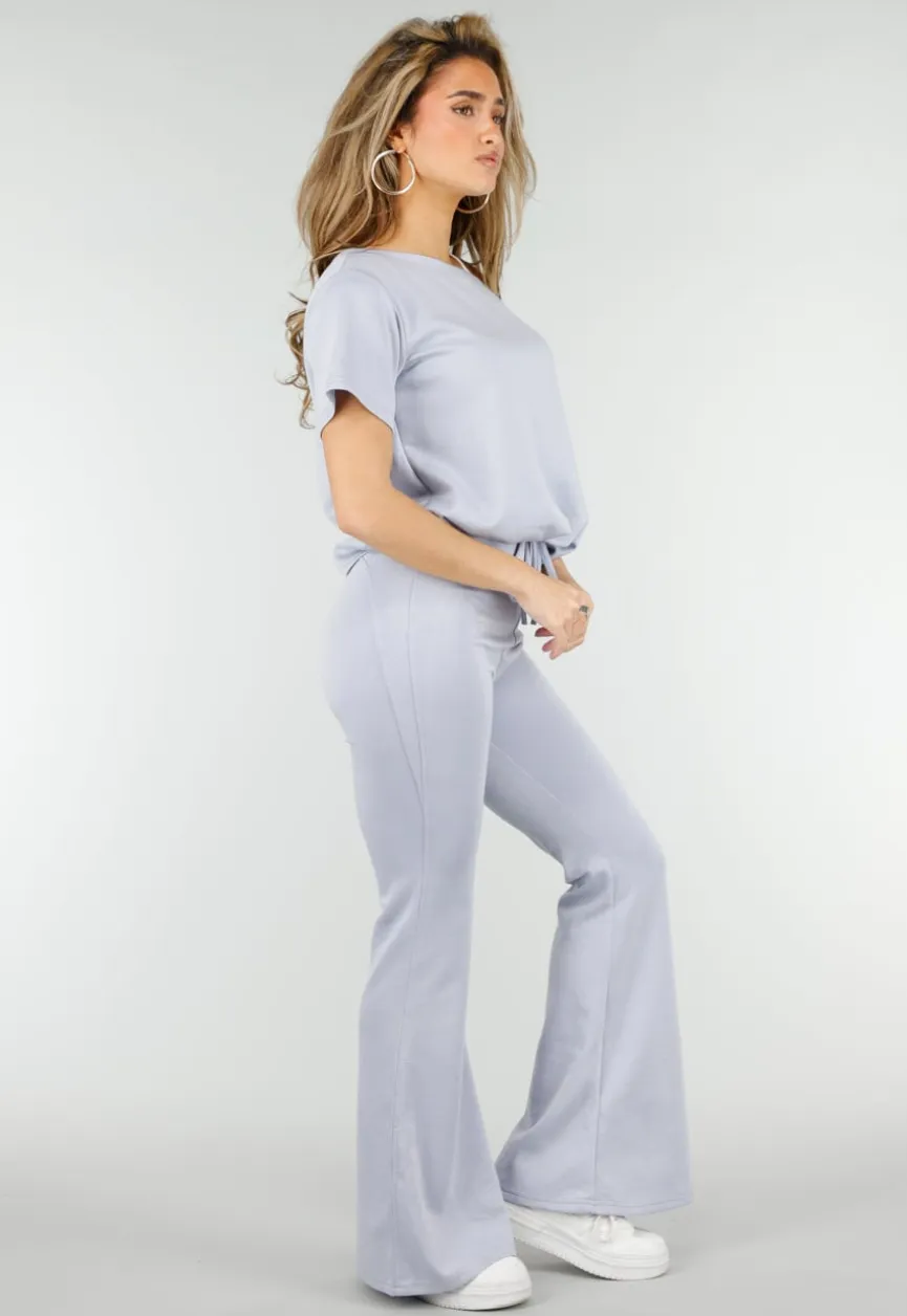 Lichtblauwe Joggingbroek met Flared Pijpen en Elastische Taille