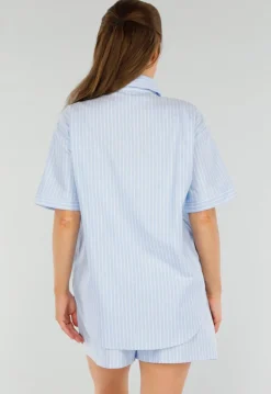 Lichtblauwe Katoenen Set met Blouse en Short met Zakken