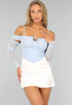Lichtblauwe Longsleeve Glitter Korset Top