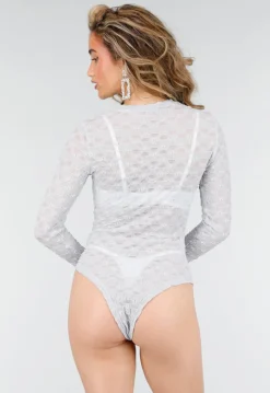 Lichtblauwe Mesh Body met Lange Mouwen met Stretch