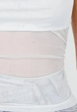 Lichtblauwe Mesh Crop Top met Rimpeldetail en Stretch