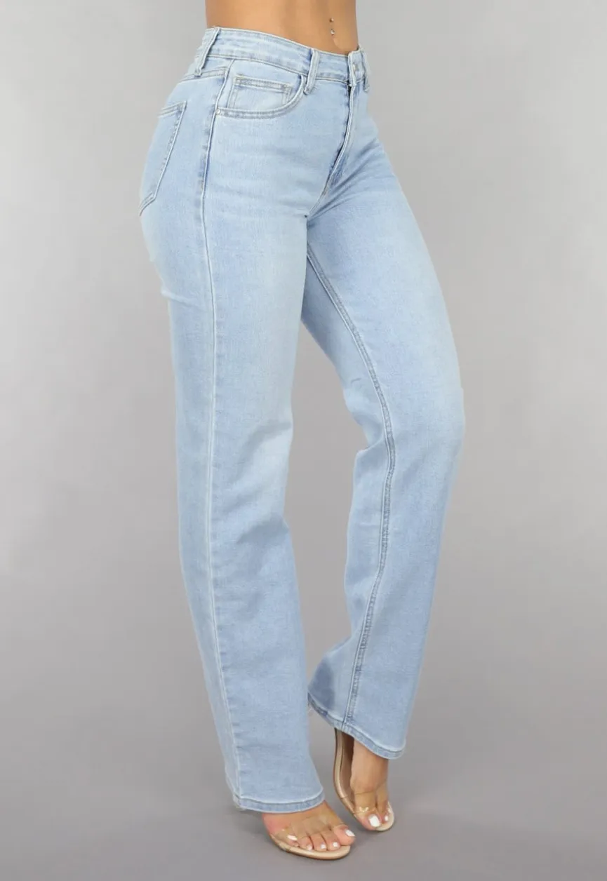 Lichtblauwe Mid Waist Straight Leg Jeans