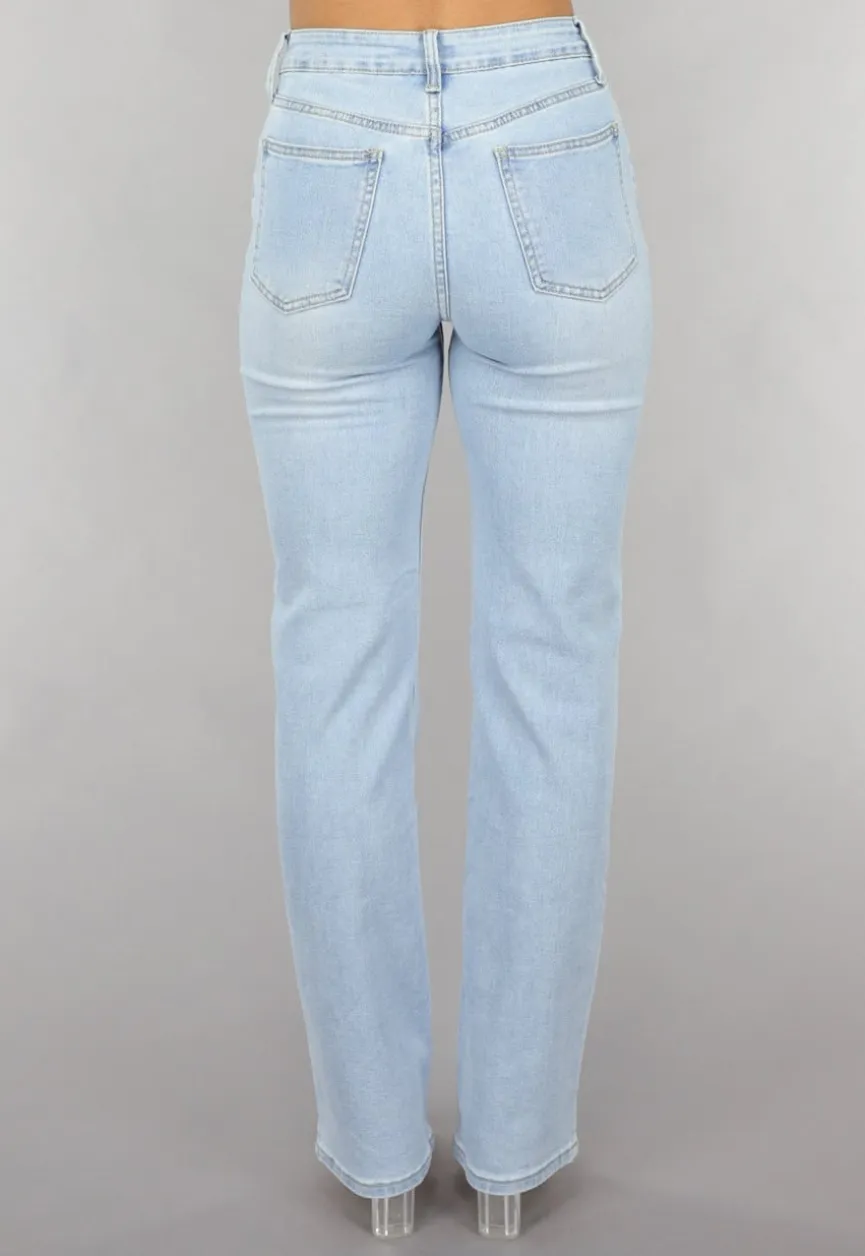 Lichtblauwe Mid Waist Straight Leg Jeans