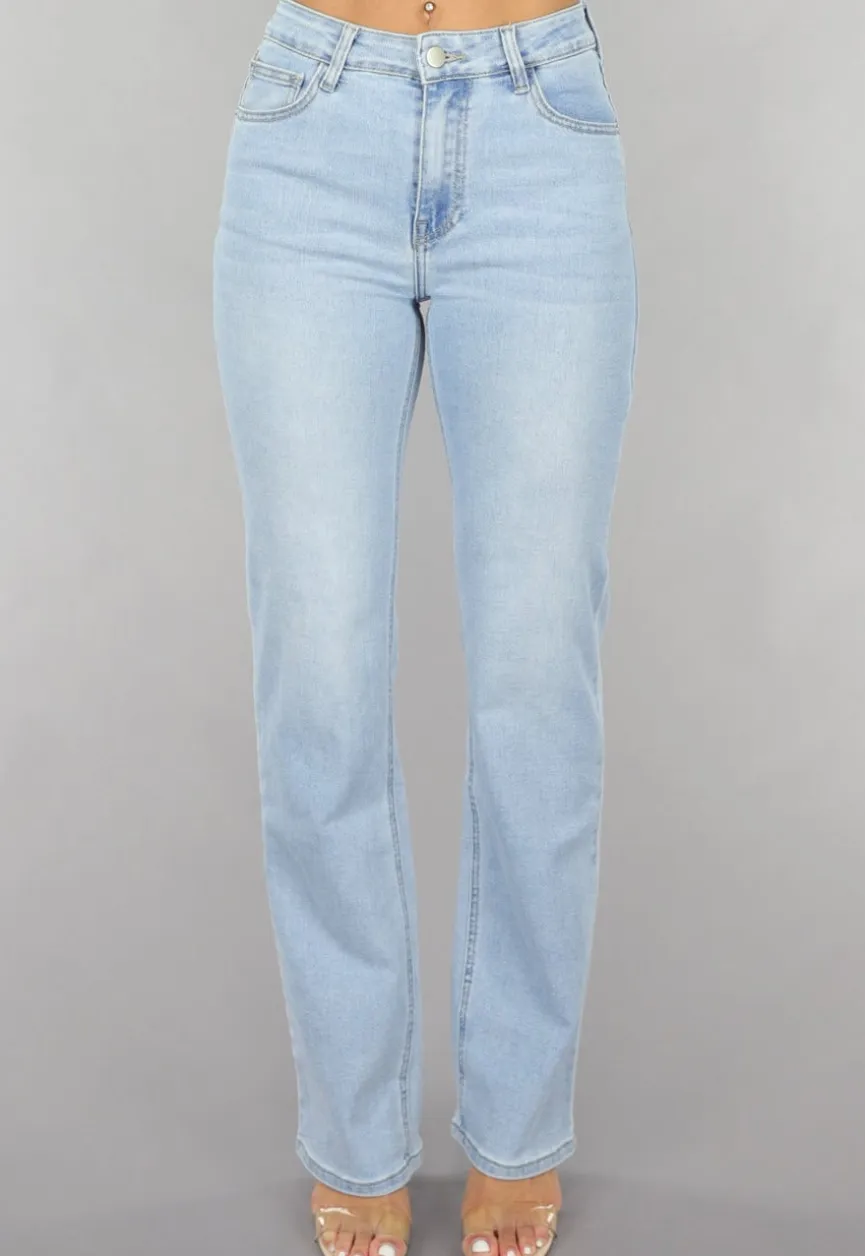 Lichtblauwe Mid Waist Straight Leg Jeans