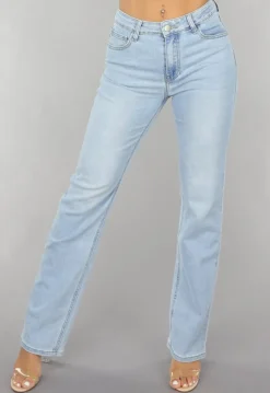 Lichtblauwe Mid Waist Straight Leg Jeans