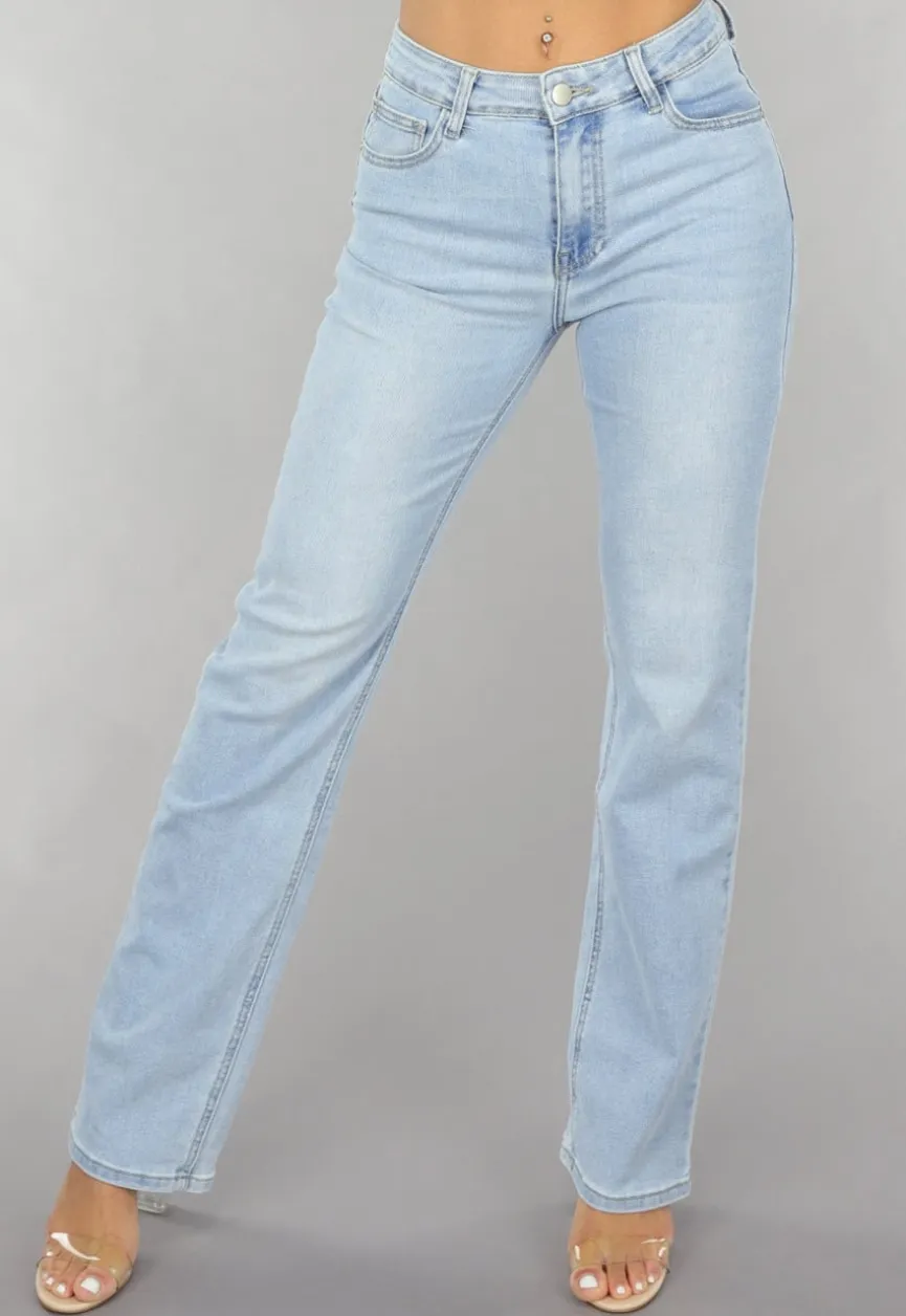 Lichtblauwe Mid Waist Straight Leg Jeans