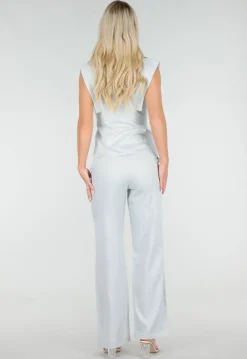 Lichtblauwe Mouwloze Blazer Top met Knopen en Reverskraag