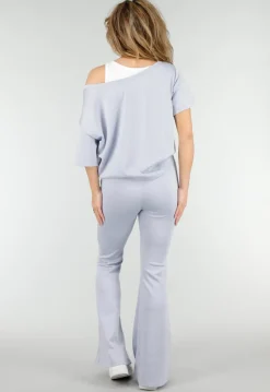 Lichtblauwe One Shoulder Top met Ingewerkte Top en Stretch