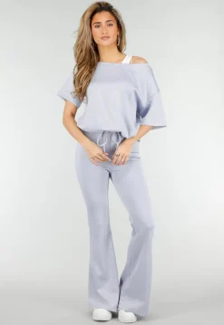 Lichtblauwe One Shoulder Top met Ingewerkte Top en Stretch