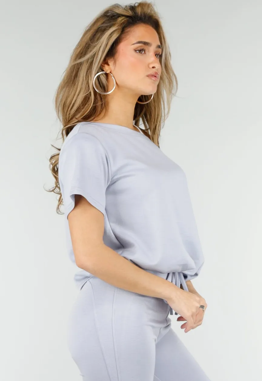 Lichtblauwe One Shoulder Top met Ingewerkte Top en Stretch