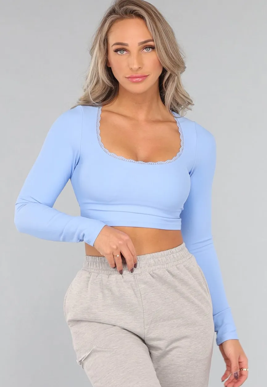 Lichtblauwe Padded Longsleeve Sporttop
