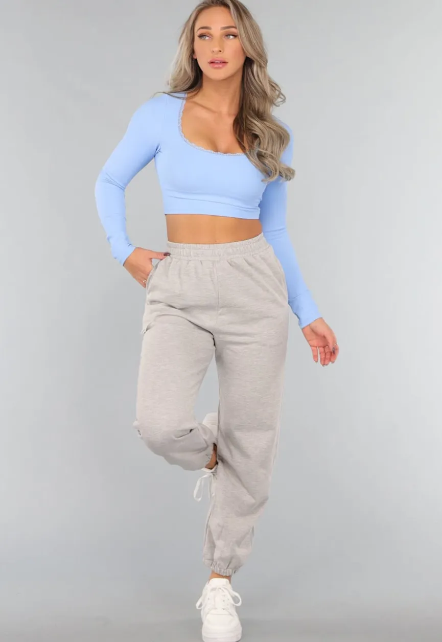 Lichtblauwe Padded Longsleeve Sporttop