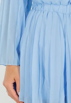 Lichtblauwe Plissé Playsuit met Overslag en Wijde Mouwen