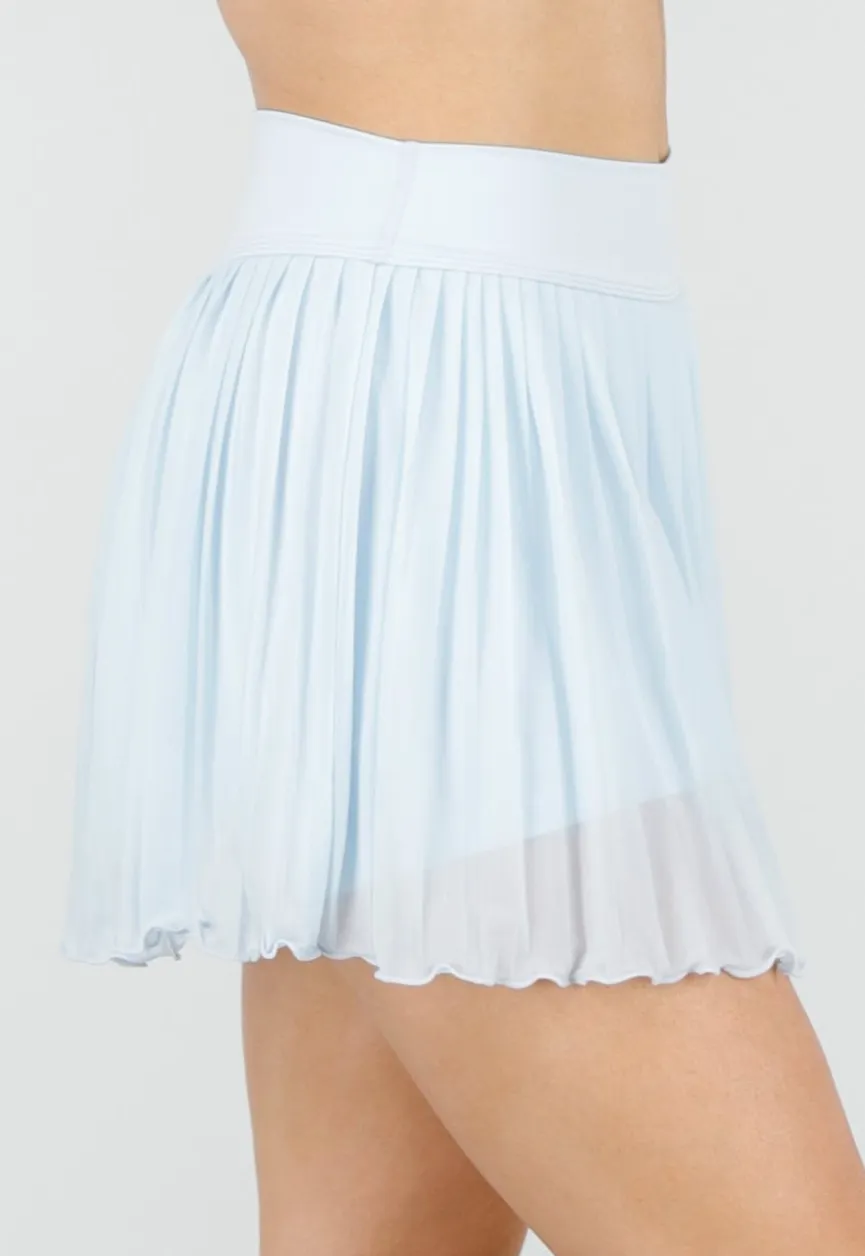 Lichtblauwe Plissé Skort met Hoge Taille en Mesh