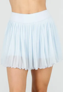 Lichtblauwe Plissé Skort met Hoge Taille en Mesh