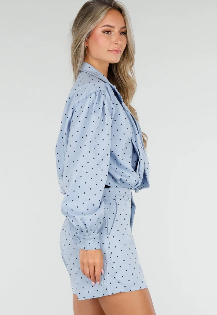 Lichtblauwe Polkadot Two Piece Set met Jack en Short
