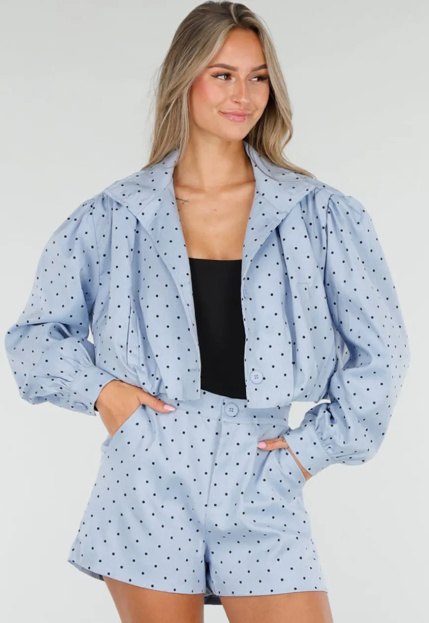 Lichtblauwe Polkadot Two Piece Set met Jack en Short