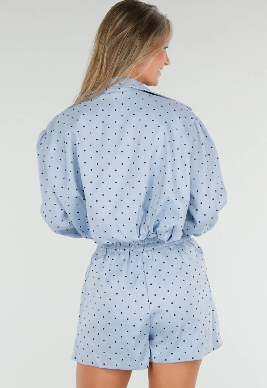Lichtblauwe Polkadot Two Piece Set met Jack en Short