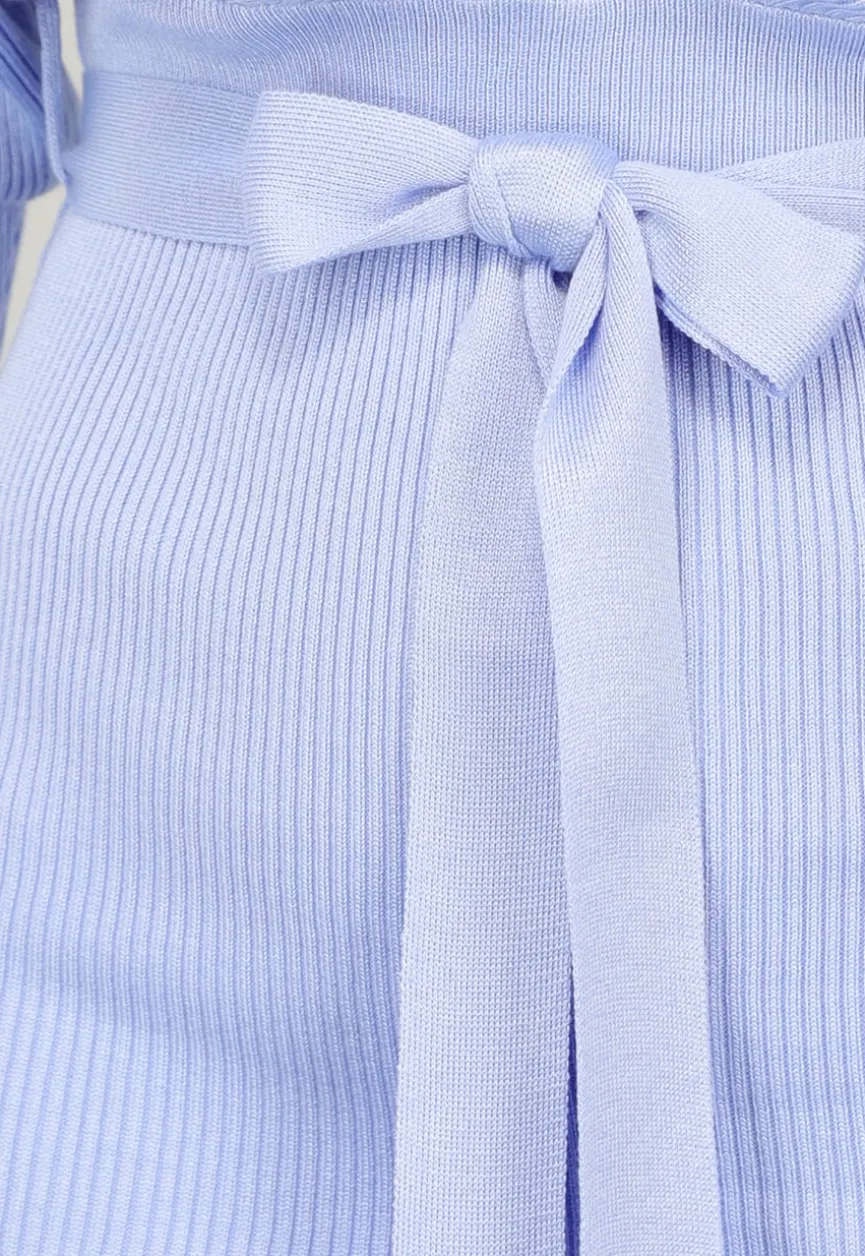 Lichtblauwe Rib Jurk met Ceintuur
