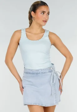Lichtblauwe Rib Tank Top met Glitters en Aansluitende Pasvorm