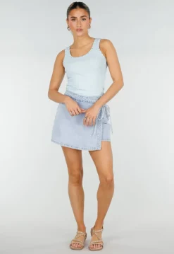 Lichtblauwe Rib Tank Top met Glitters en Aansluitende Pasvorm
