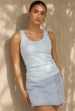 Lichtblauwe Rib Tank Top met Glitters en Aansluitende Pasvorm