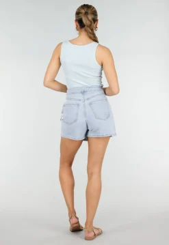 Lichtblauwe Rib Tank Top met Glitters en Aansluitende Pasvorm