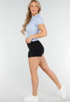 Lichtblauwe Sporttop met Ronde Hals en Korte Mouwen Stretch