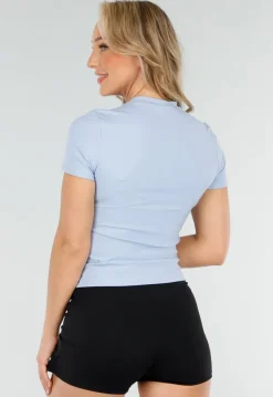 Lichtblauwe Sporttop met Ronde Hals en Korte Mouwen Stretch