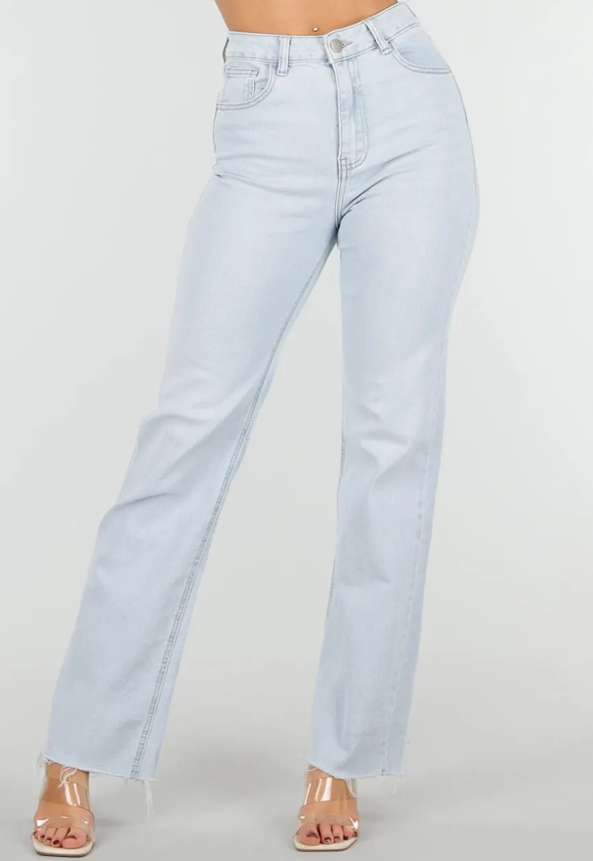 Lichtblauwe Straight Leg Jeans met High Waist