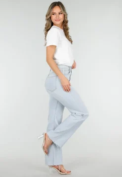 Lichtblauwe Straight Leg Jeans met High Waist