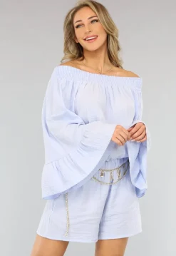 Lichtblauwe Stretch Playsuit van Mousseline Stof