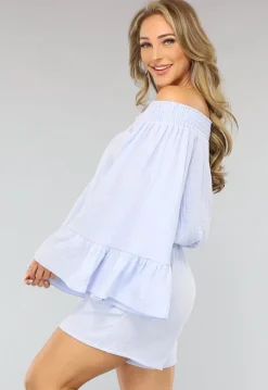 Lichtblauwe Stretch Playsuit van Mousseline Stof